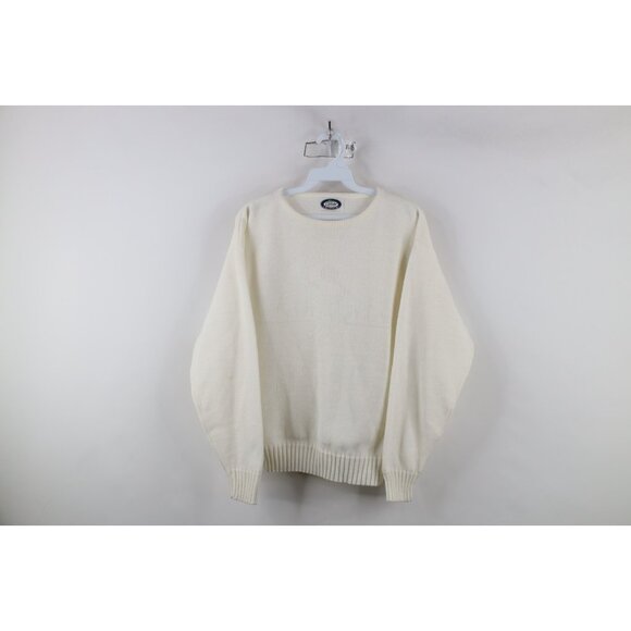 Vintage 70s 80s Izod Lacoste Tennis Womens Medium Spell Out Knit Sweater White - Picture 1 of 10